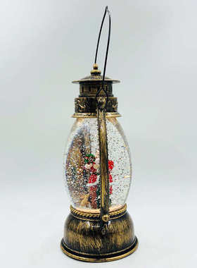 圣诞老人捧花圈水晶风灯黑刷金欧式复古手提马灯带灯树脂工艺水灯