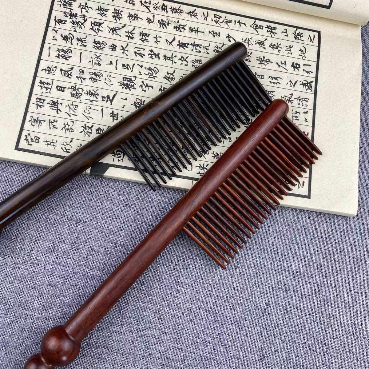 紫光檀手工插齿镶嵌拼接木梳女生家用顺发工艺品梳礼品梳