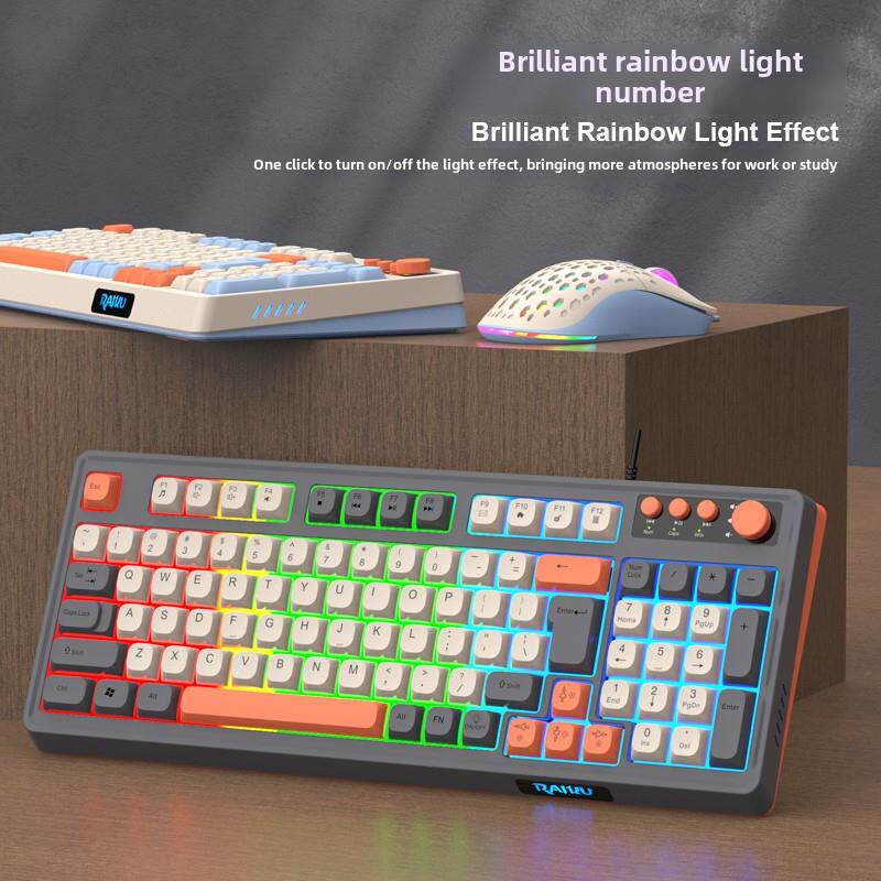 雷魁K98键有线发光拼色键盘静音机械手感游戏电竞usb台式电脑通用