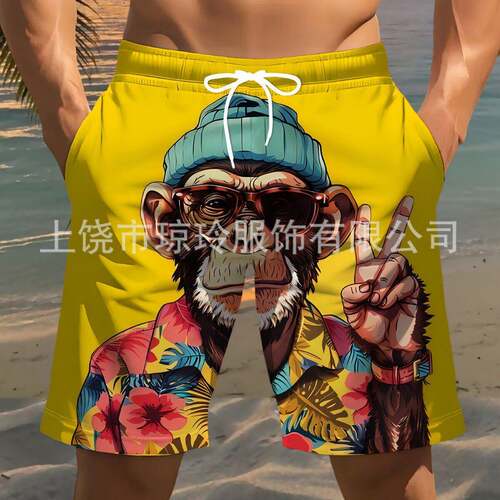 Men's Floral Print Boxer Swim Trunks, Breathable Casual Summ