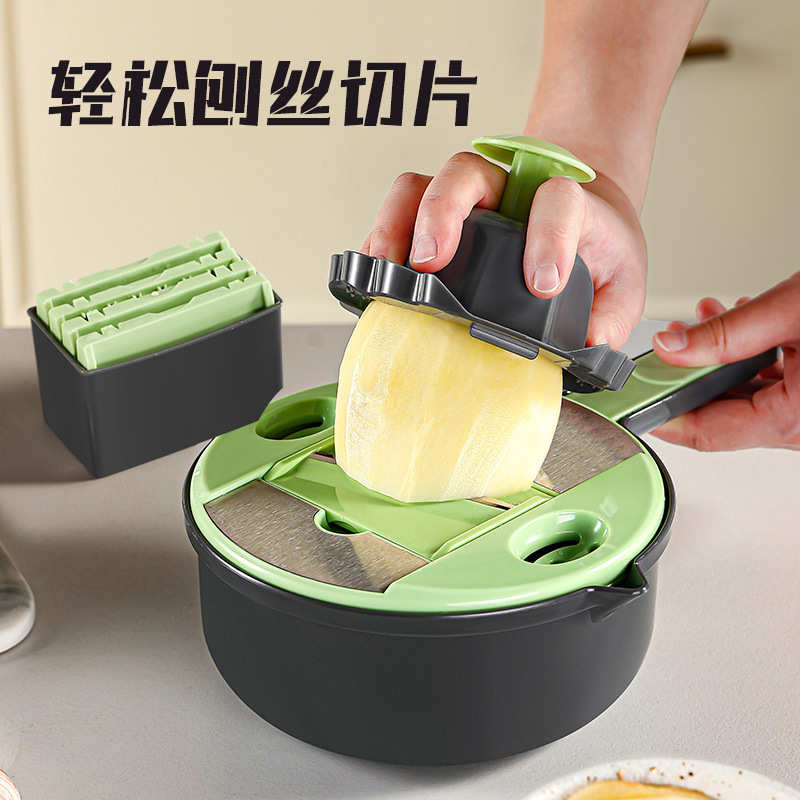 不锈钢面板多功能刨丝器厨房切菜护手擦丝神器土豆切片器带沥水篮