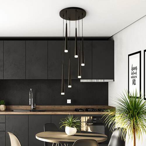 现代简约led楼梯间长吊灯复式楼黑色长吊灯餐厅吧台床头小吊灯具