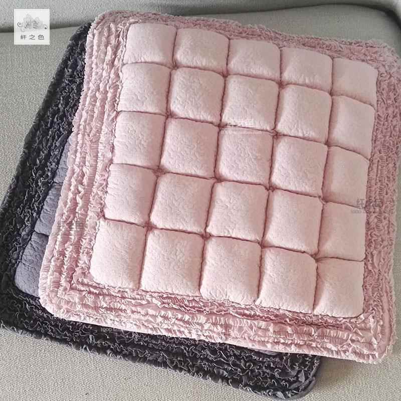 韩式纯色绗缝坐垫加厚布艺椅子垫加大办公室座垫防滑可水洗