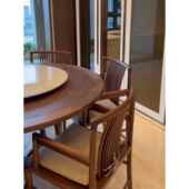 新中式 现代家用实木餐桌椅 乌金木带岩板转盘圆桌餐桌软包椅组合