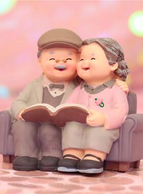 供货老头老太唐胶摆件爱相伴汽车车载蛋糕烘焙装饰插件送长辈礼物