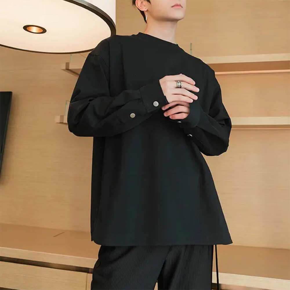 春秋长袖T恤男款休闲风纯色百搭 宽松版型棉毛布上衣