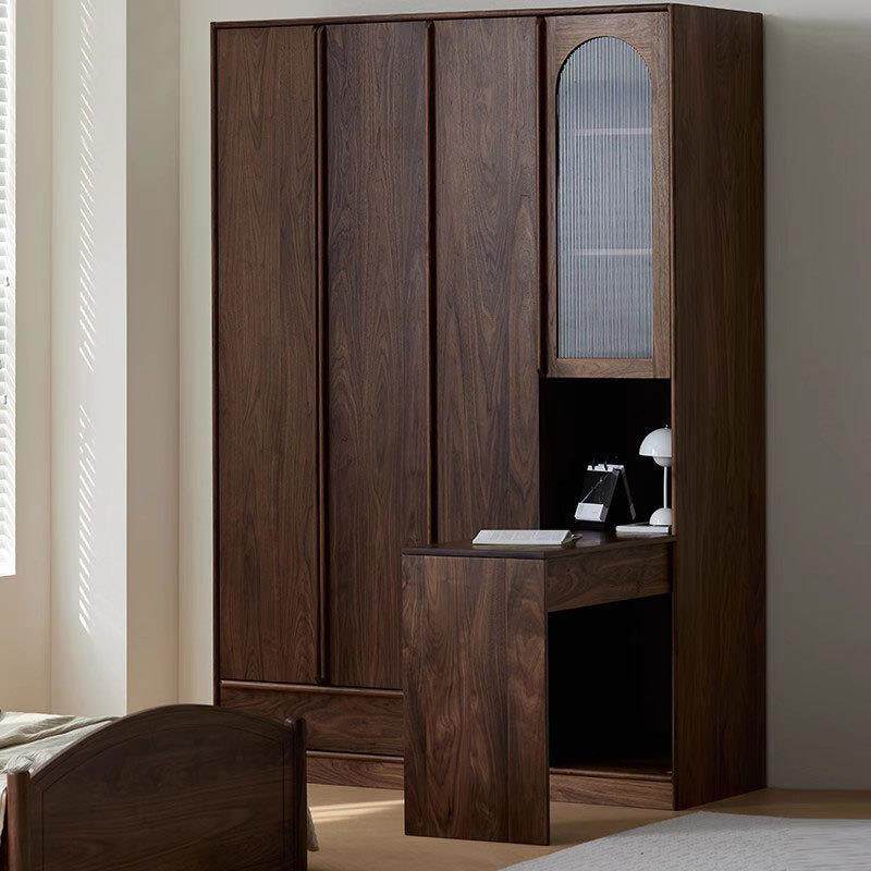 北美黑胡桃木衣柜转角书桌一体全实木卧室收纳对开门衣橱收纳柜