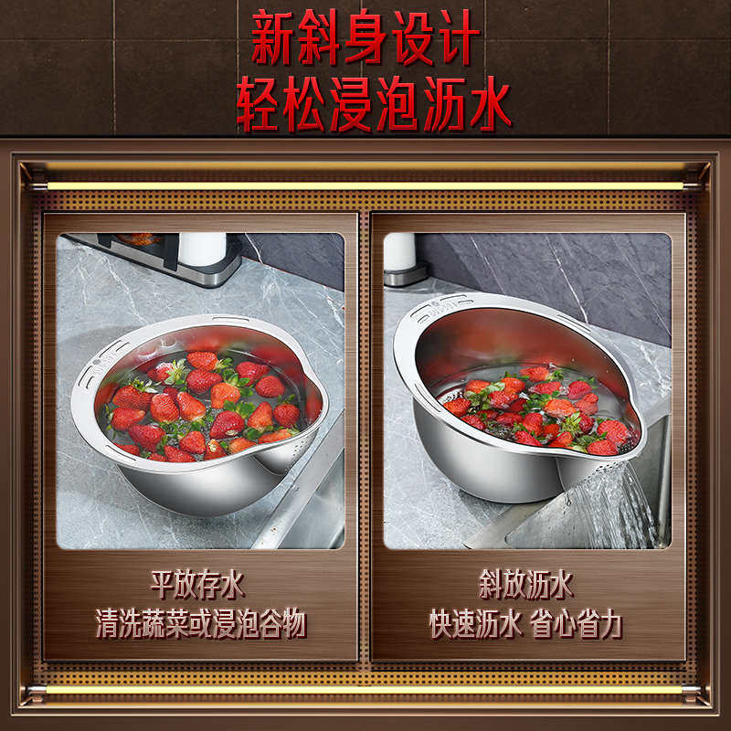 三四钢316L钢沥水篮食品级不锈钢漏盆沥水盆家用洗米洗菜淘米盆,餐饮具,洗菜盆/沥水篮/漏水筛,淘宝优惠券,粉丝福利购,淘宝优惠卷