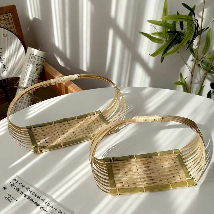 新中式竹编小提篮围炉煮茶提手茶点水果篮子糕点托盘创意小竹篮