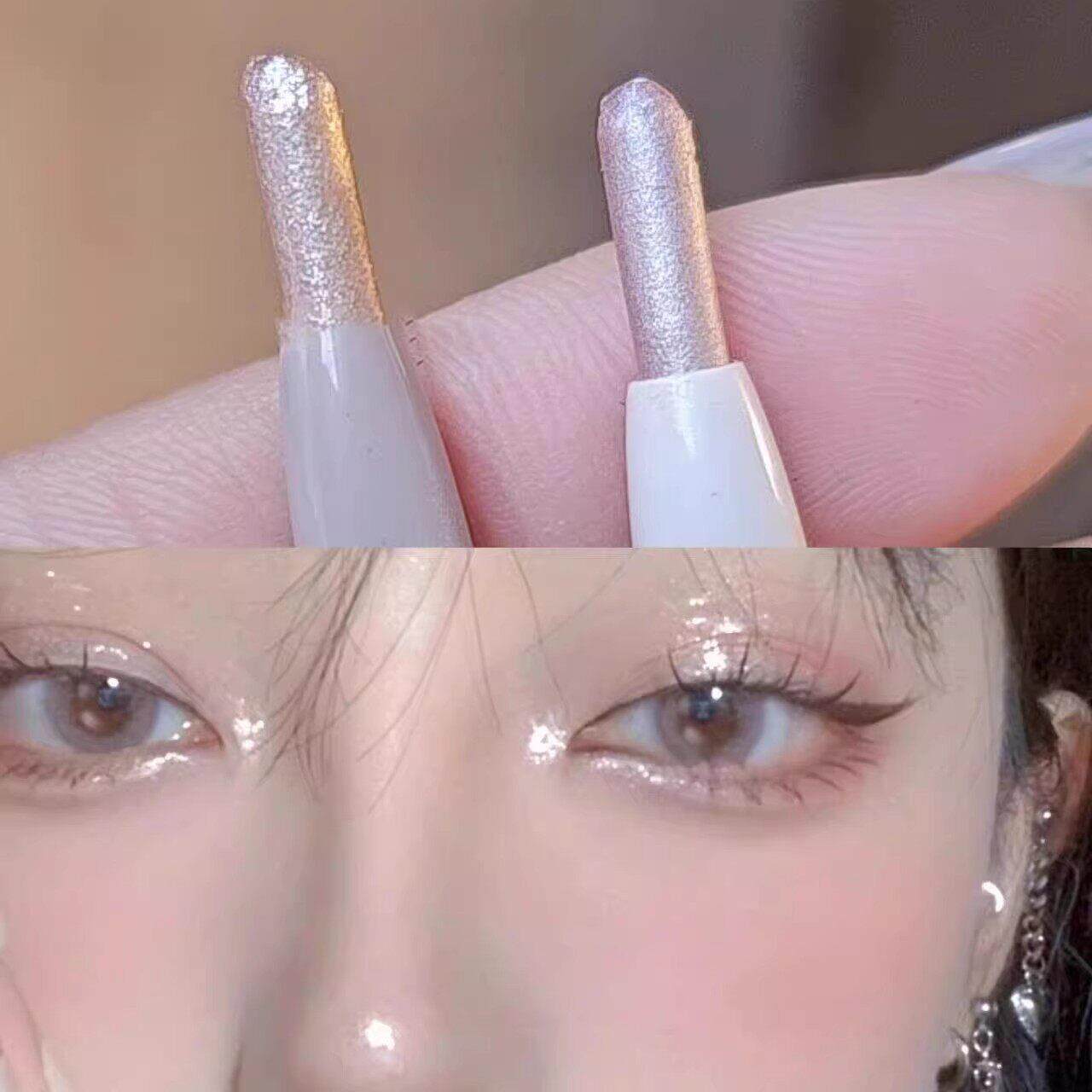 奶油扑闪冷粉色!亮晶晶卧蚕笔珠光卧蚕眼头鼻头提亮二合一眼影棒