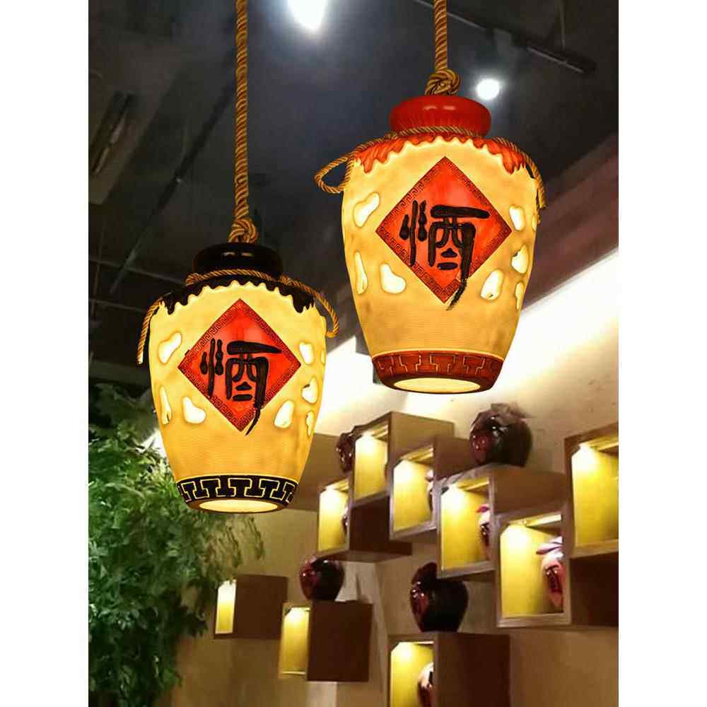 中式复古川菜馆酒坛吊灯 酒吧酒馆装饰个性餐厅饭店吧台卡座吊灯