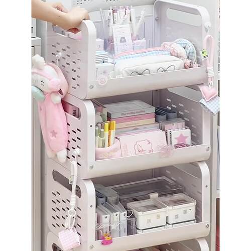 【宿舍用品】床头多层储物架孔板床下可移动小车桌隔间储物架