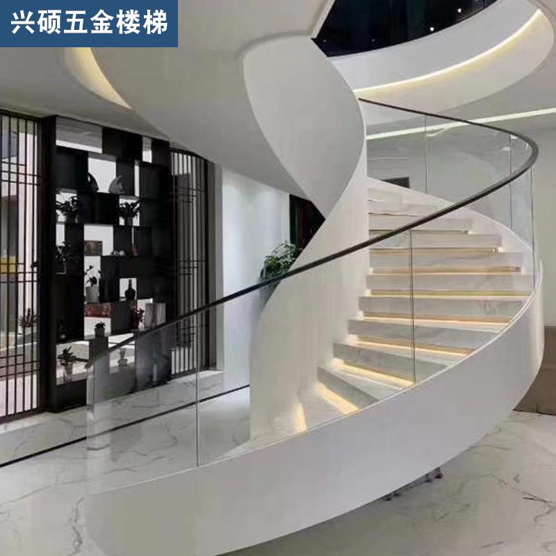 钢木卷板楼梯复式跃层玻璃楼梯家用阁楼室内弧形旋转楼梯室外楼梯