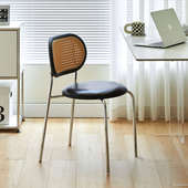 复古藤编椅子实木餐椅民宿咖啡厅铁艺靠背椅网红ins风休闲靠背椅