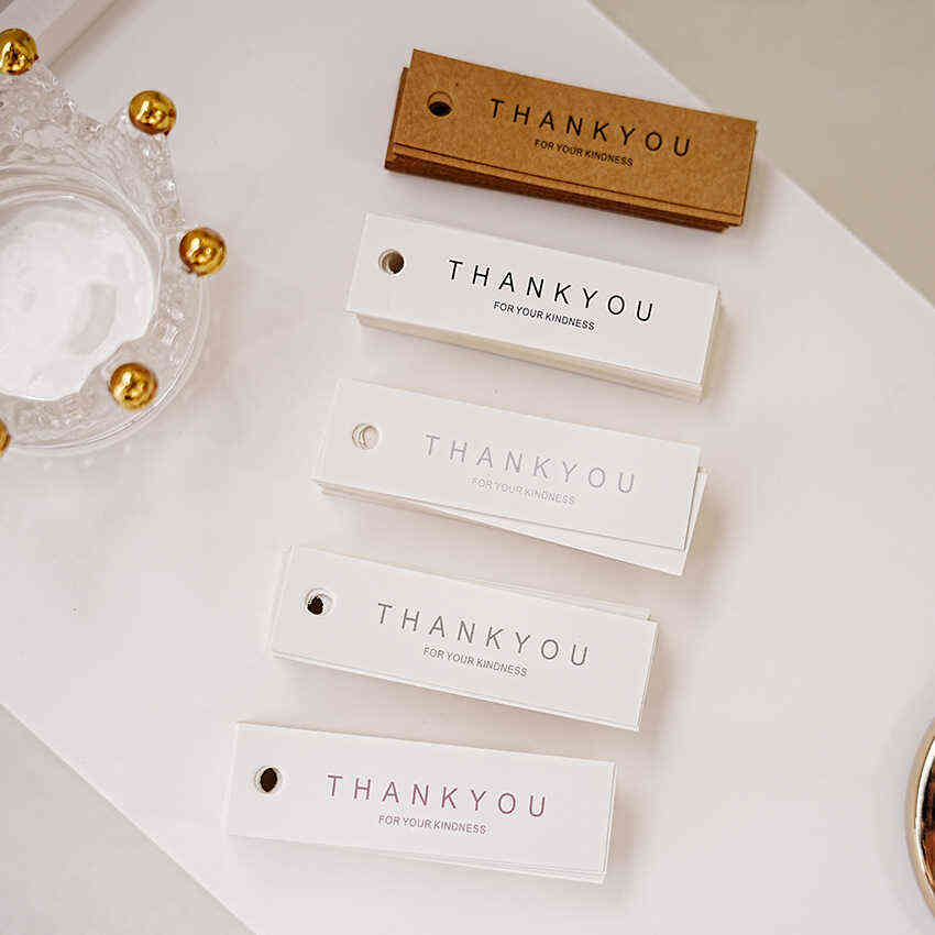 100个thank you吊牌 简约礼品吊卡包装盒装饰挂牌 diy标签小卡片