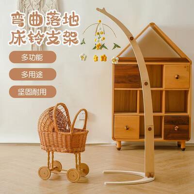 蒙氏落地床头音乐铃支架杆尿布台床头摇铃婴儿手工diy配件实木榉