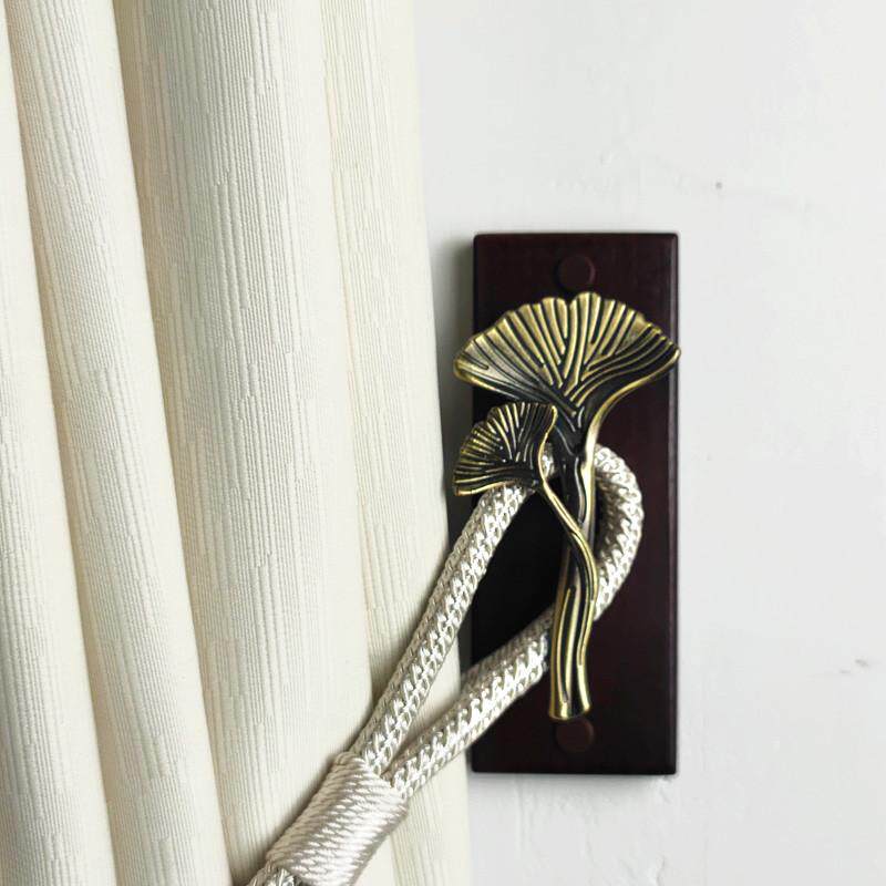 新中式窗帘免打孔挂钩现代实木墙壁钩窗帘固定墙勾扣绑绳子收拢钩