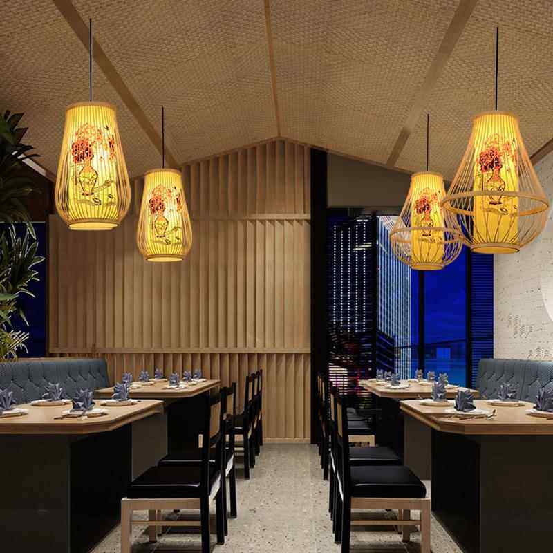SJI中式饭吊竹灯编灯笼餐厅式店茶楼包间阳台竹子日榻榻米包邮
