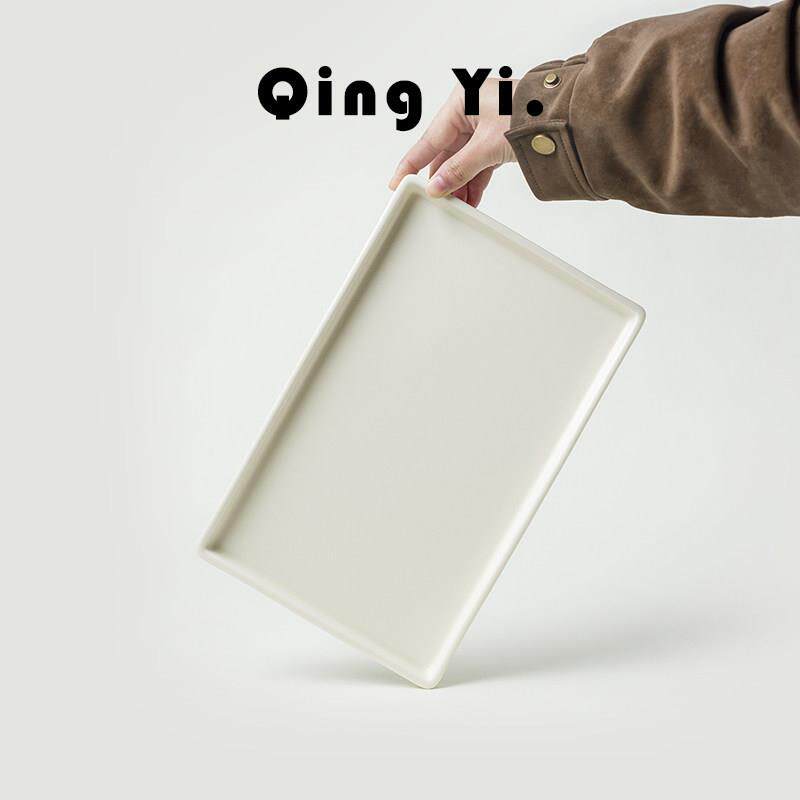 Qing Yi.丨陶瓷干泡长方盘寿司盘子甜品碟子创意茶点盘茶水杯托
