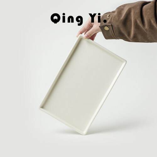 Qing Yi.丨陶瓷干泡长方盘寿司盘子甜品碟子创意茶点盘茶水杯托