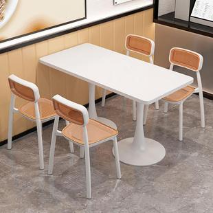 快餐店桌椅小吃餐饮奶茶店专用桌子长方形商用接待洽谈餐桌椅组合