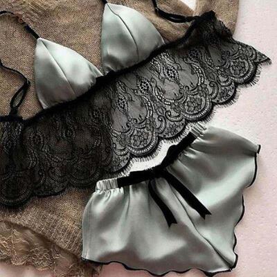 Lace V-Neck Bra Briefs Pajama Set 蕾丝V领文胸三角裤睡衣套装