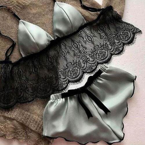 Lace V-Neck Bra Briefs Pajama Set 蕾丝V领文胸三角裤睡衣套装