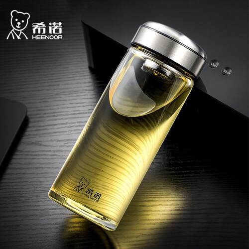 希诺单层玻璃杯简约便携带滤网商务茶杯透明杯XN-6193/6195/6196