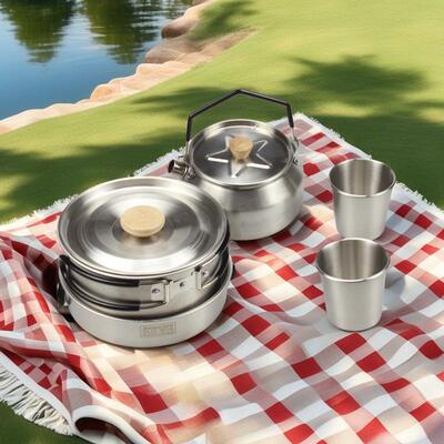 YLL-0079户外烧野水野壶304不锈汤钢营便携锅煎锅餐旅行煮水壶咖