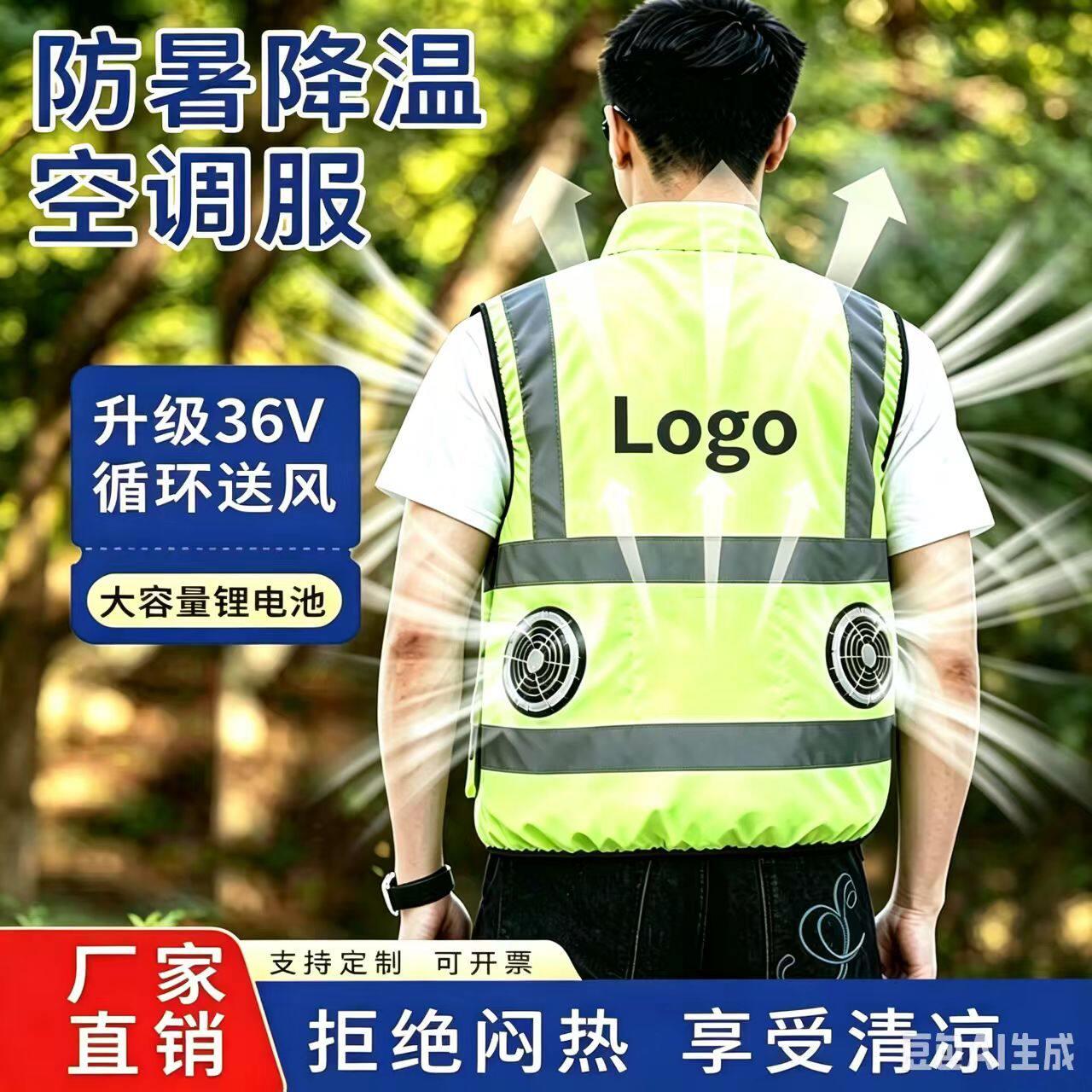 夏季反光背心风扇衣服降温空调服户外工人工地充电马甲制冷工作服