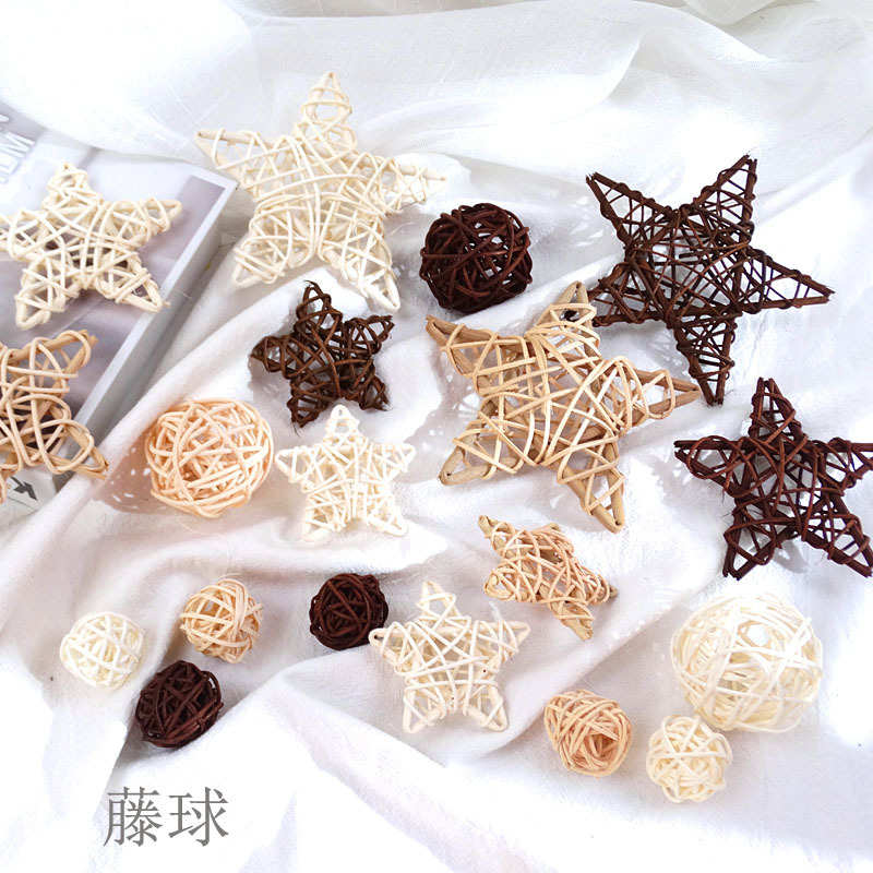 ins藤编五角星藤球圣诞节商场酒店幼儿园摄影背景diy手工装饰布置