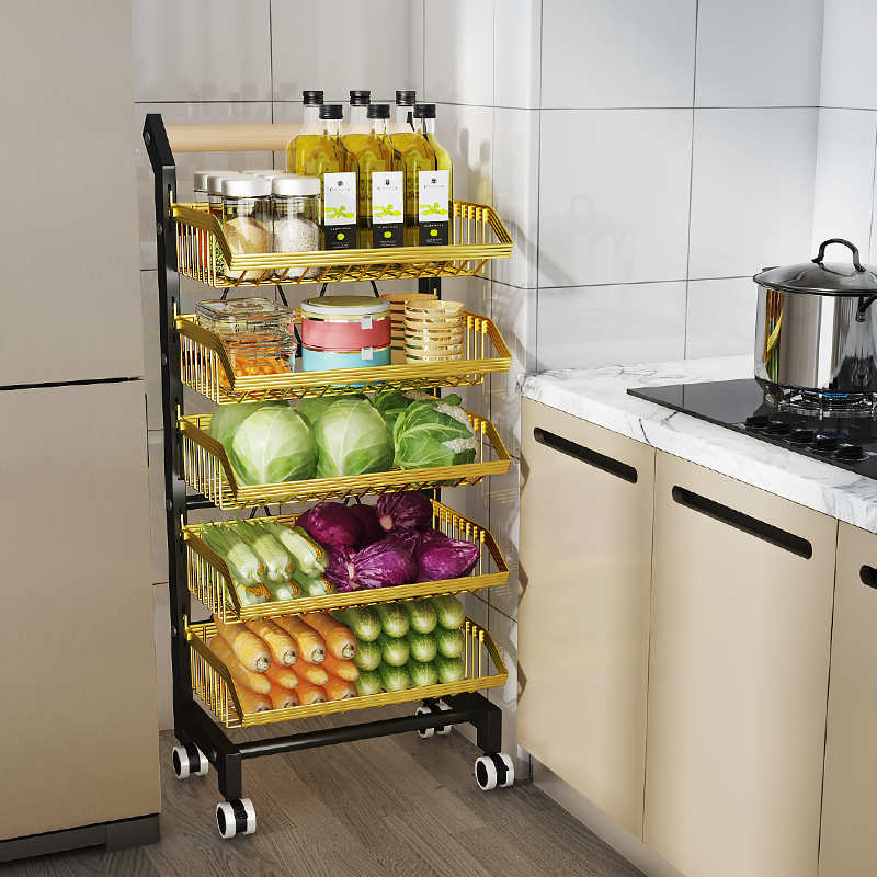 厨房蔬菜收纳置物架可拆卸可移动多层水果蔬果收纳筐菜篮子小推车
