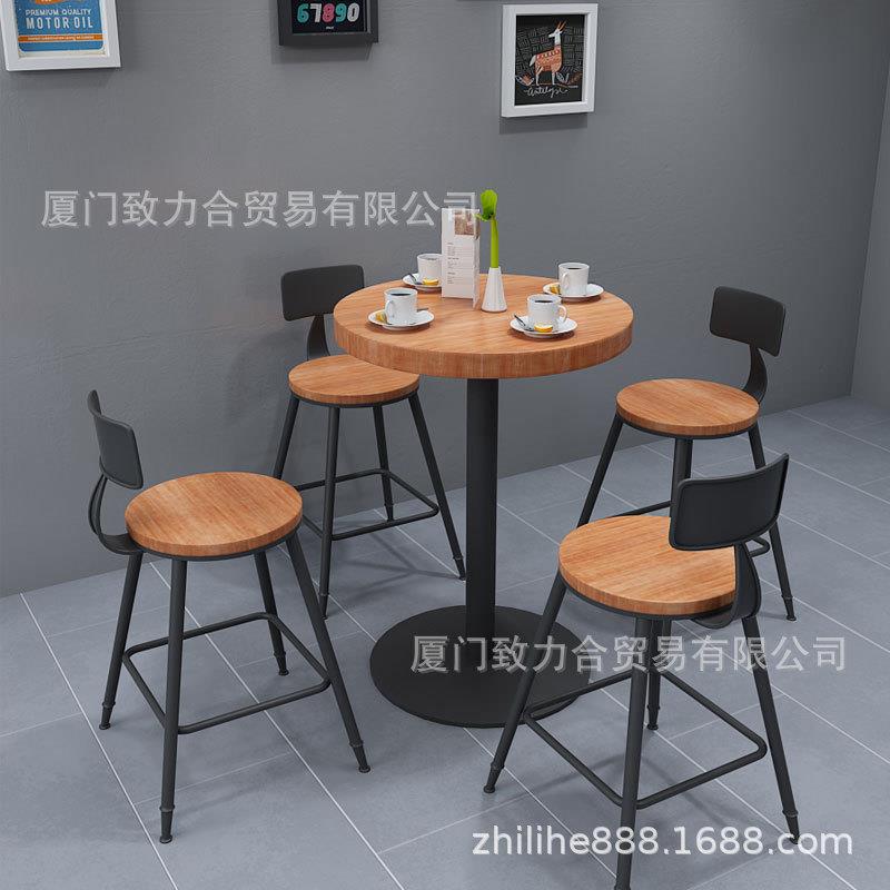 快餐桌椅组合实木小圆桌饭店面馆早餐小吃甜品奶茶店商用餐饮桌椅