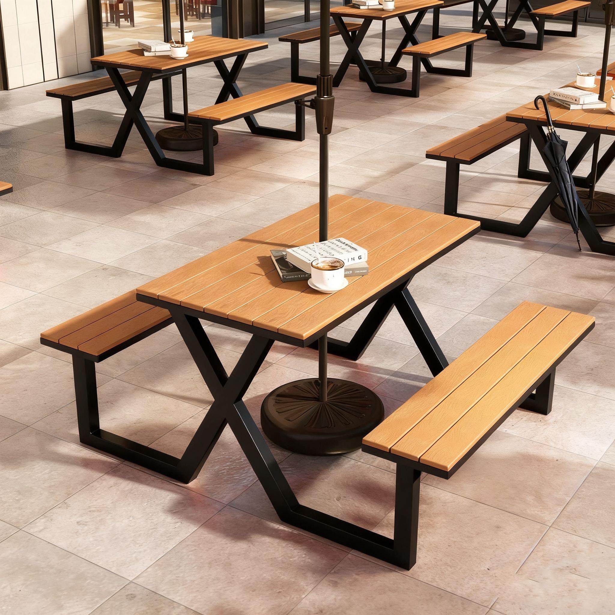 户外庭院桌椅商业街防水防晒餐桌公园咖啡店休闲铁艺塑木桌椅组合,住宅家具,桌椅套件,淘宝优惠券,粉丝福利购,淘宝优惠卷