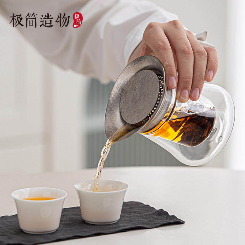 纯钛盖过滤网双层玻璃旅行茶具便携式快客杯随身茶杯露营户外套装