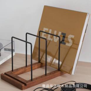 跨境木质黑胶唱片架实木黑胶唱片收纳架桌面可调节乙烯基唱片支架