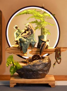 创意中式招财弥勒流水摆件禅意家居客厅玄关加湿喷泉装饰乔迁礼品