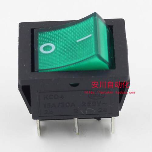 双刀船型开关KCD4-202绿色6脚2档带灯 翘板开关15A/250V
