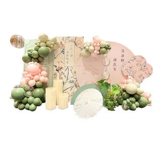 森系中式 饰用品男女孩宝宝气球场景k 抓周礼国风绿色1周岁宴布置装