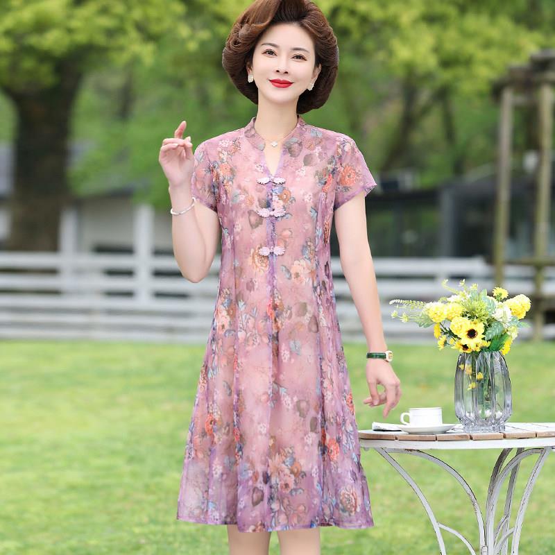中年妈妈洋装雪纺洋派夏装2025新款中老年女夏季气质裙子母亲节