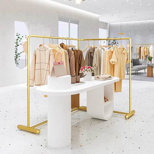 服装店衣架展示架金色中岛落地墙角拐角衣服陈列架专用女装店货架