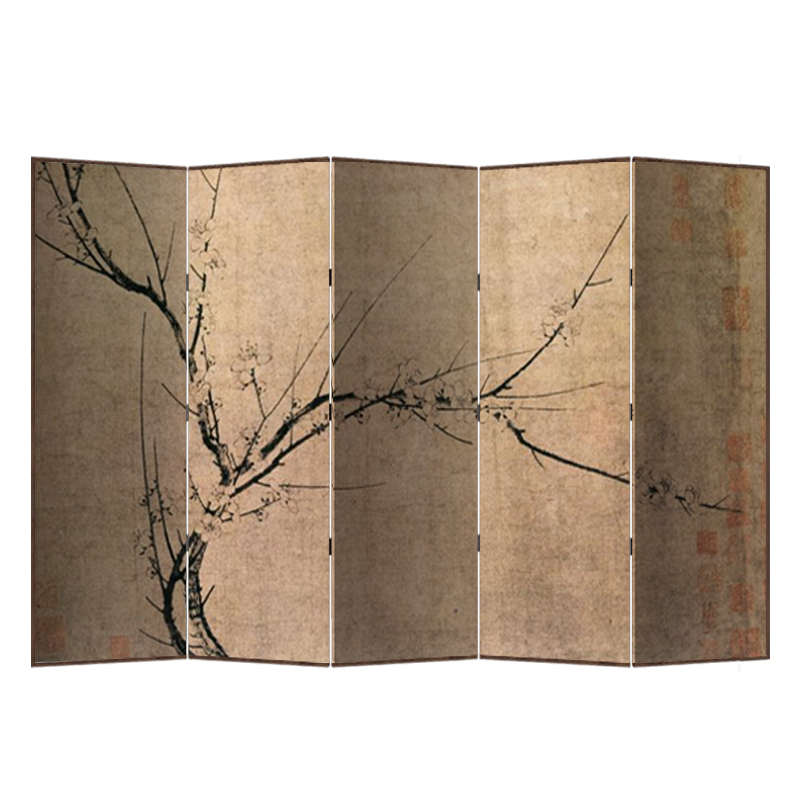 7W新中式古典梅花实木屏风折叠移动隔断客厅卧室遮挡办公室酒店折