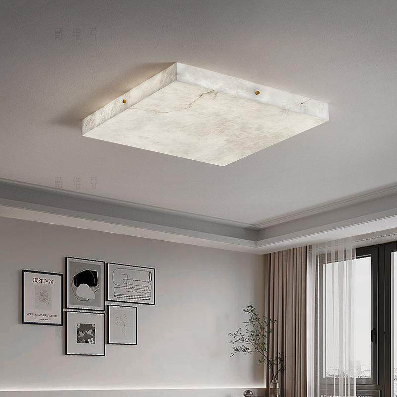 现代简约全铜云石灯客厅吸顶灯新中式方形卧室书房极简轻奢吸顶灯