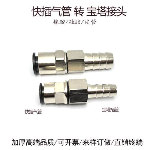 快插PU气管转铜宝塔直通接头橡胶矽胶8-8转换铜嘴461012 20mm宝塔