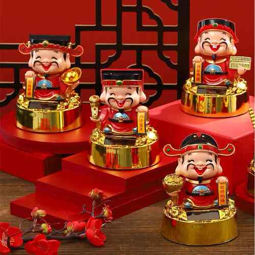 跨境太阳能自动点头财神招财摆件开业礼品汽车装饰家居年货财神