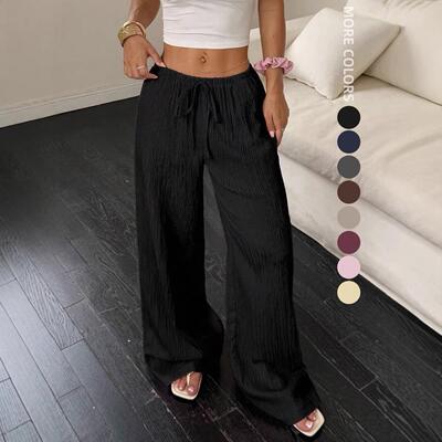 Women's three-piece set with drapey textured wide-leg casual