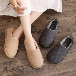 棉拖鞋包跟冬季女居家室内庭院家用情侣防滑保暖布鞋带后跟男