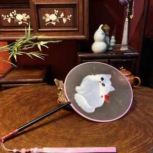 苏绣纯手工双面绣花复古团扇古风三件套国风长柄扇子工艺扇套装