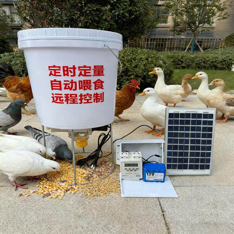 太阳能鸡鸭鹅自动喂食器鸽子鱼虾狗定时下料器家禽远程控制喂食器