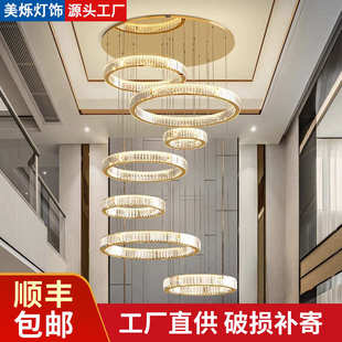 楼水晶灯挑高中空楼梯长吊灯轻奢风格 意式 极简客厅大吊灯别墅复式